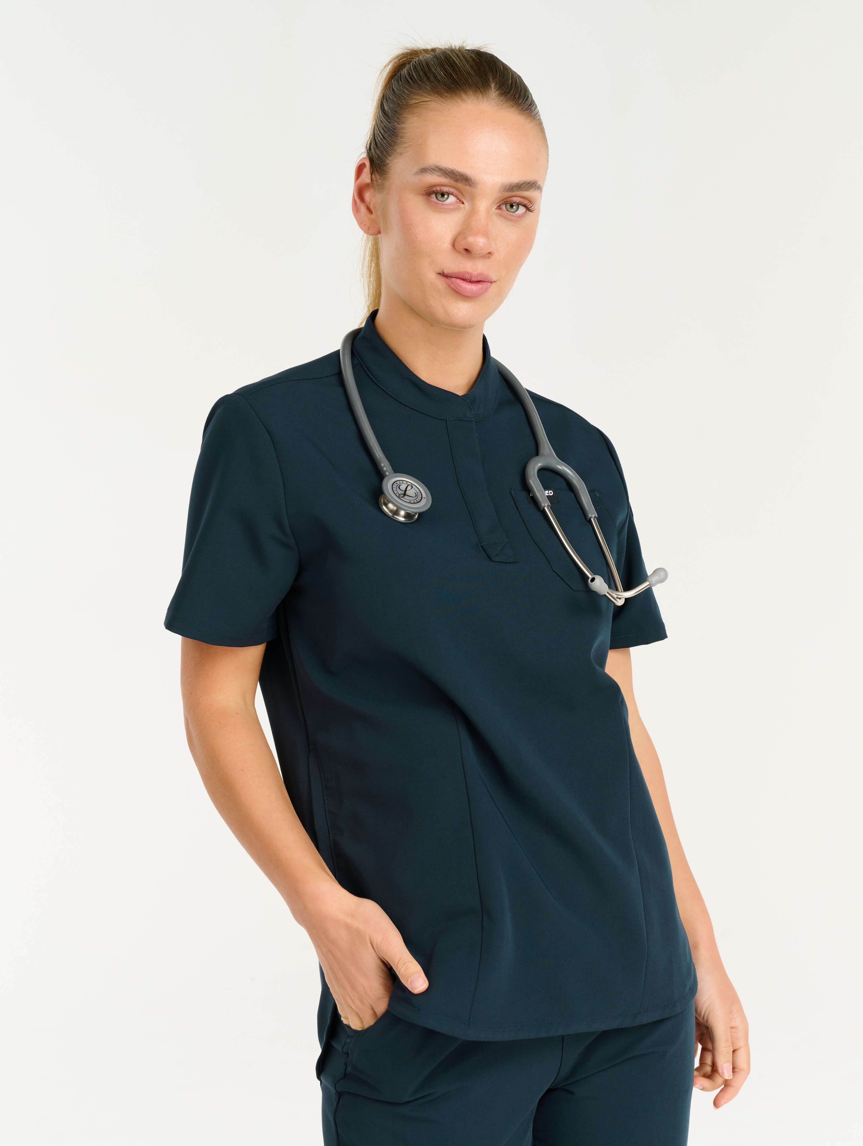 Aspire Mock Neck Scrub Top - Midnight Navy