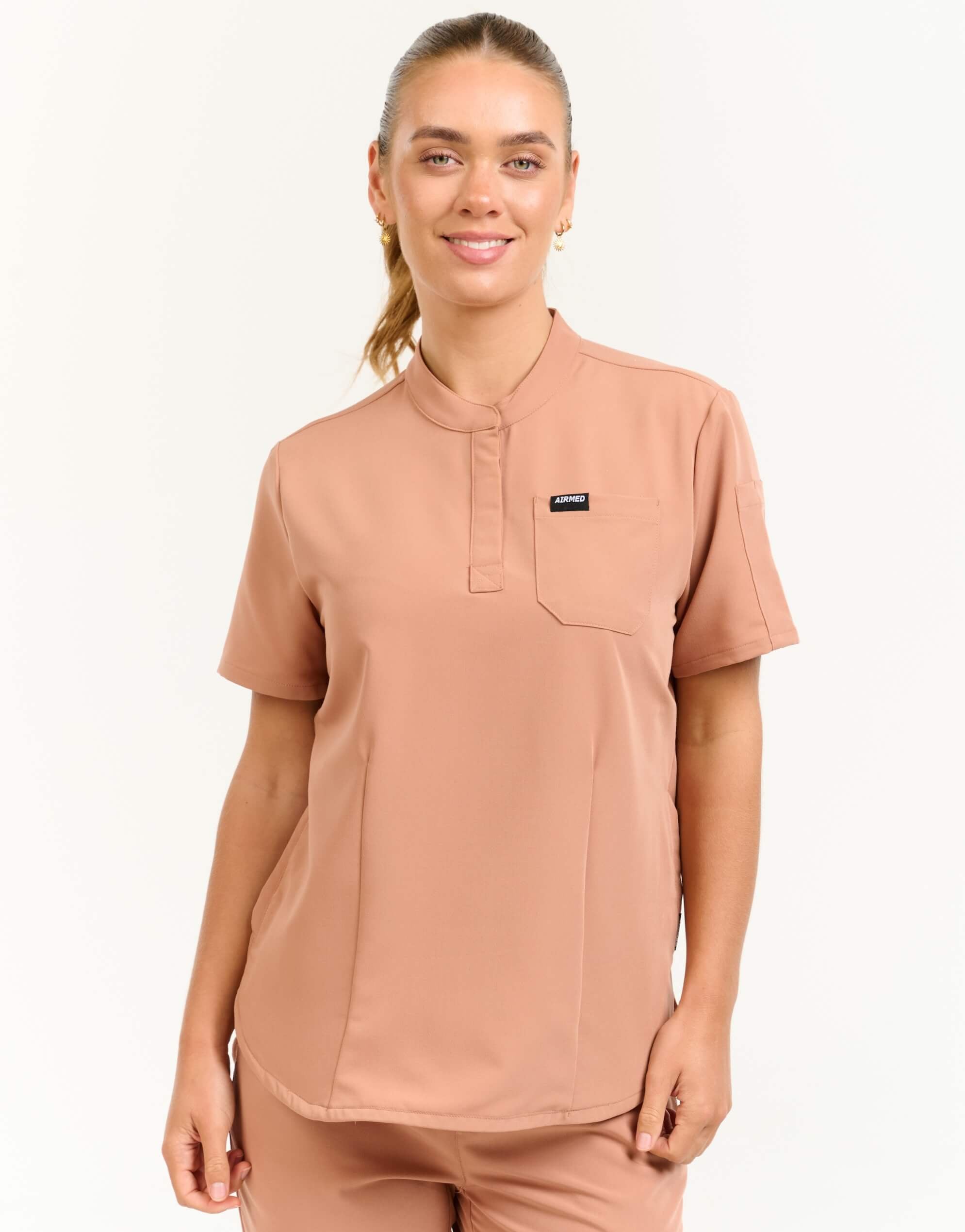 Aspire Mock Neck Scrub Top - Canyon Clay
