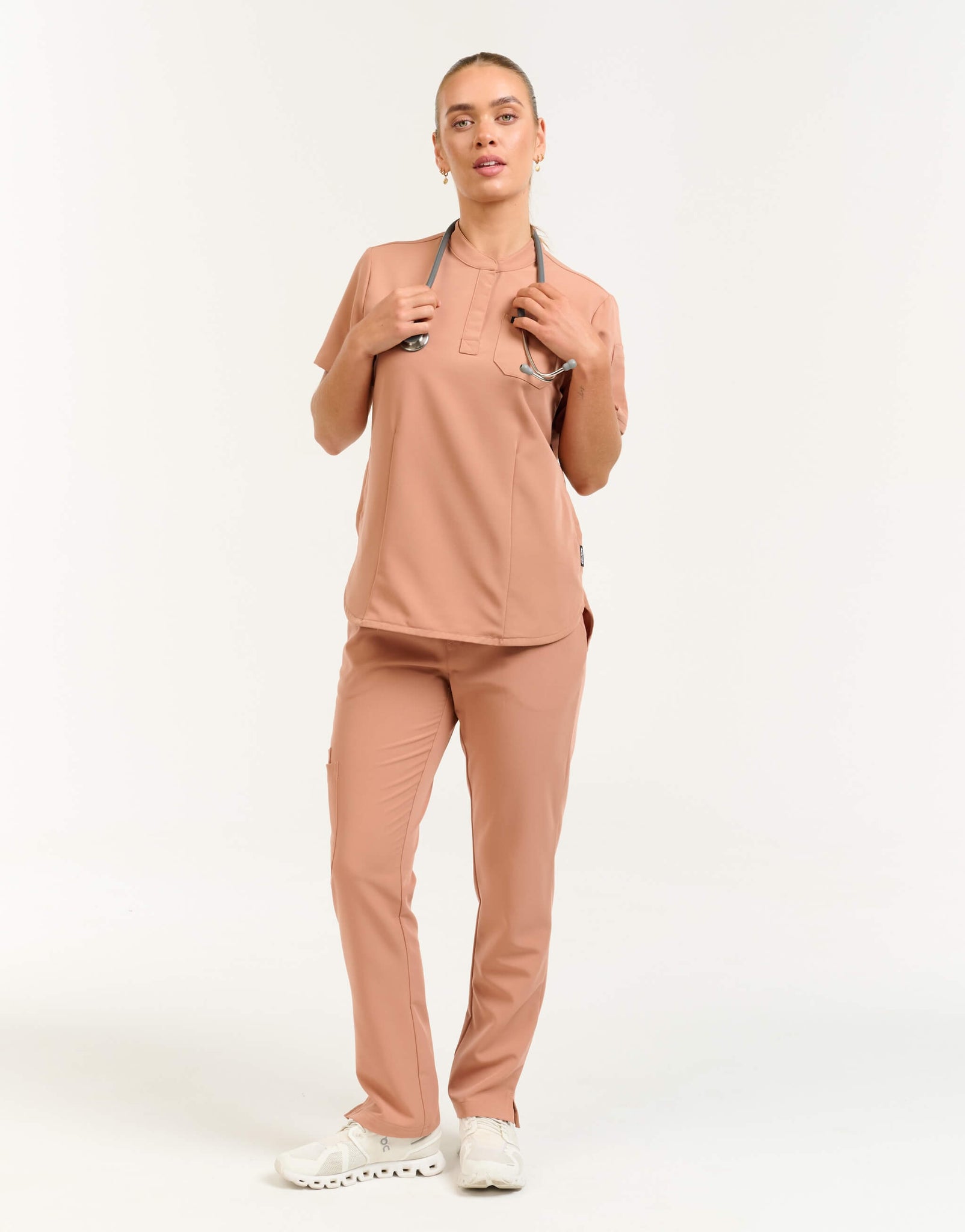 Aspire Mock Neck Scrub Top - Canyon Clay