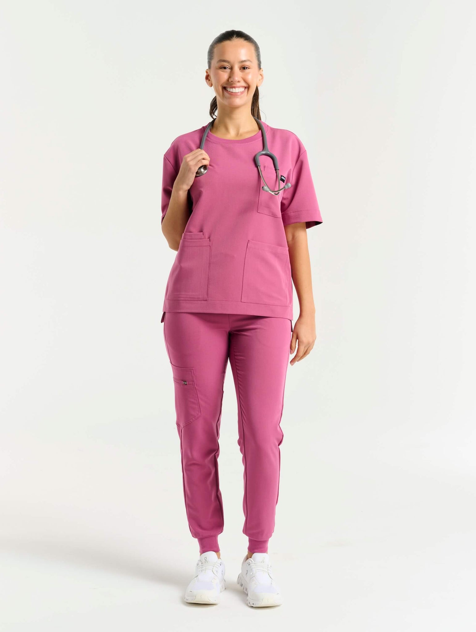 Essential Crewneck Scrub Top - Red Violet