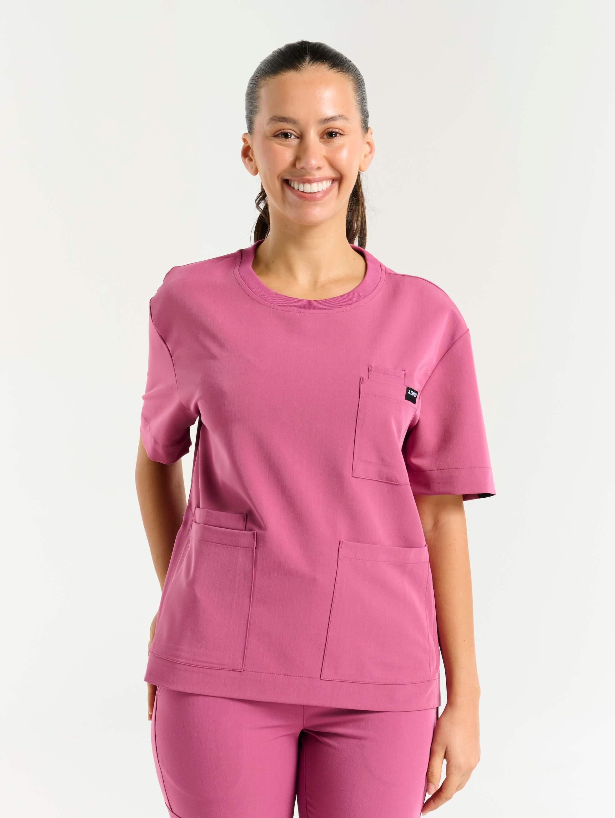 Essential Crewneck Scrub Top - Red Violet