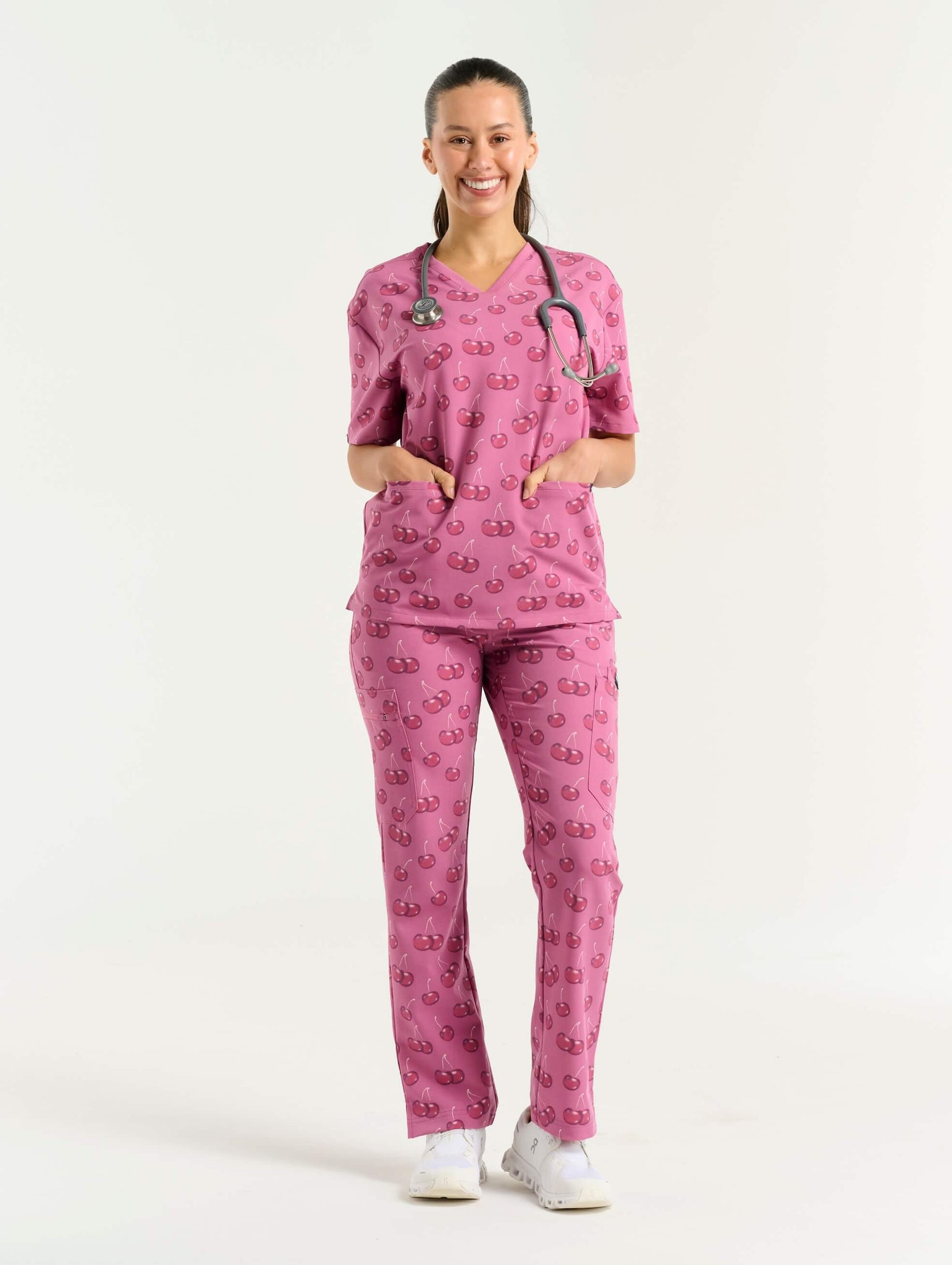 Essential Multi-Pocket Scrub Pants - Cherry Print