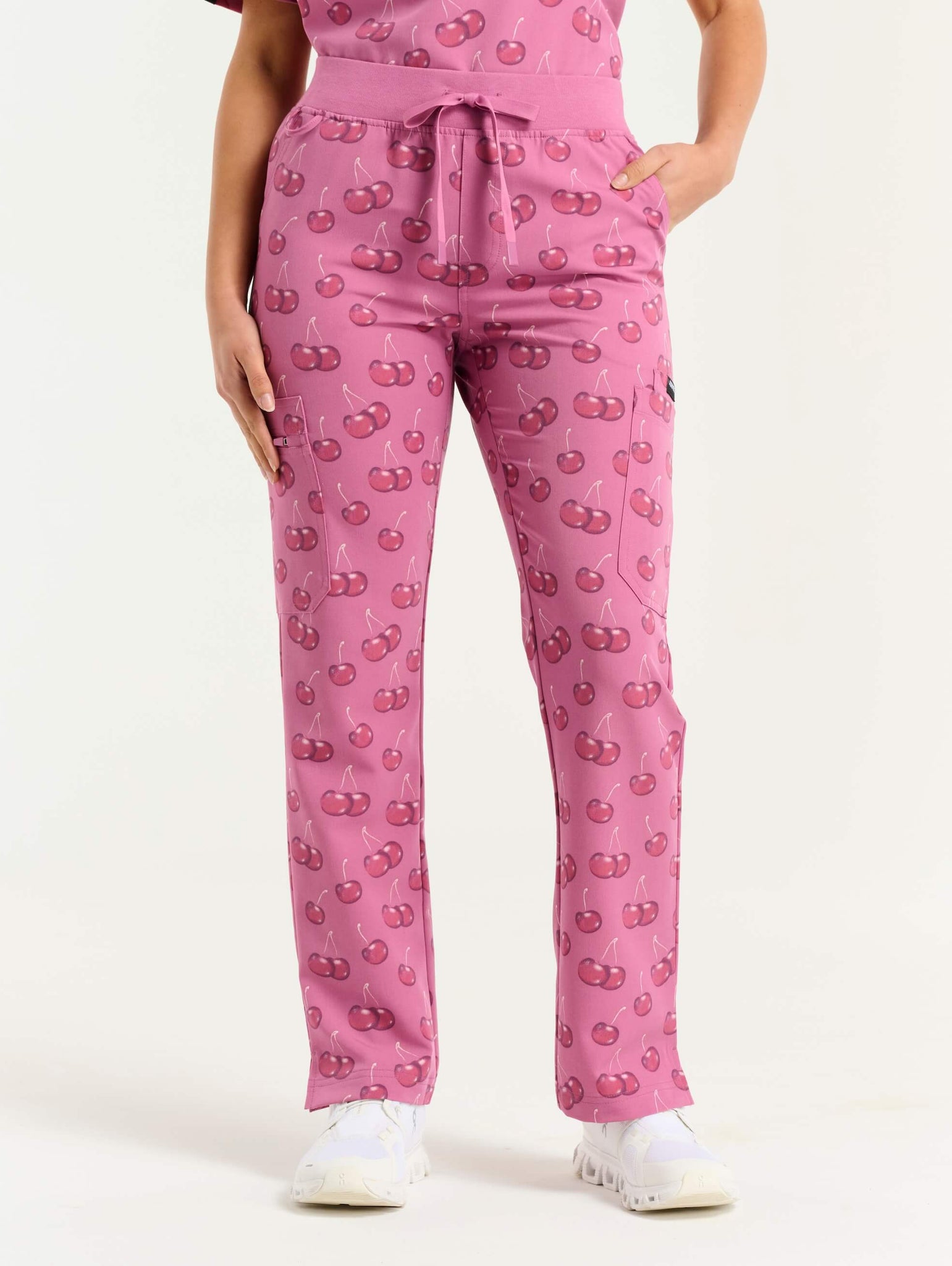 Essential Multi-Pocket Scrub Pants - Cherry Print
