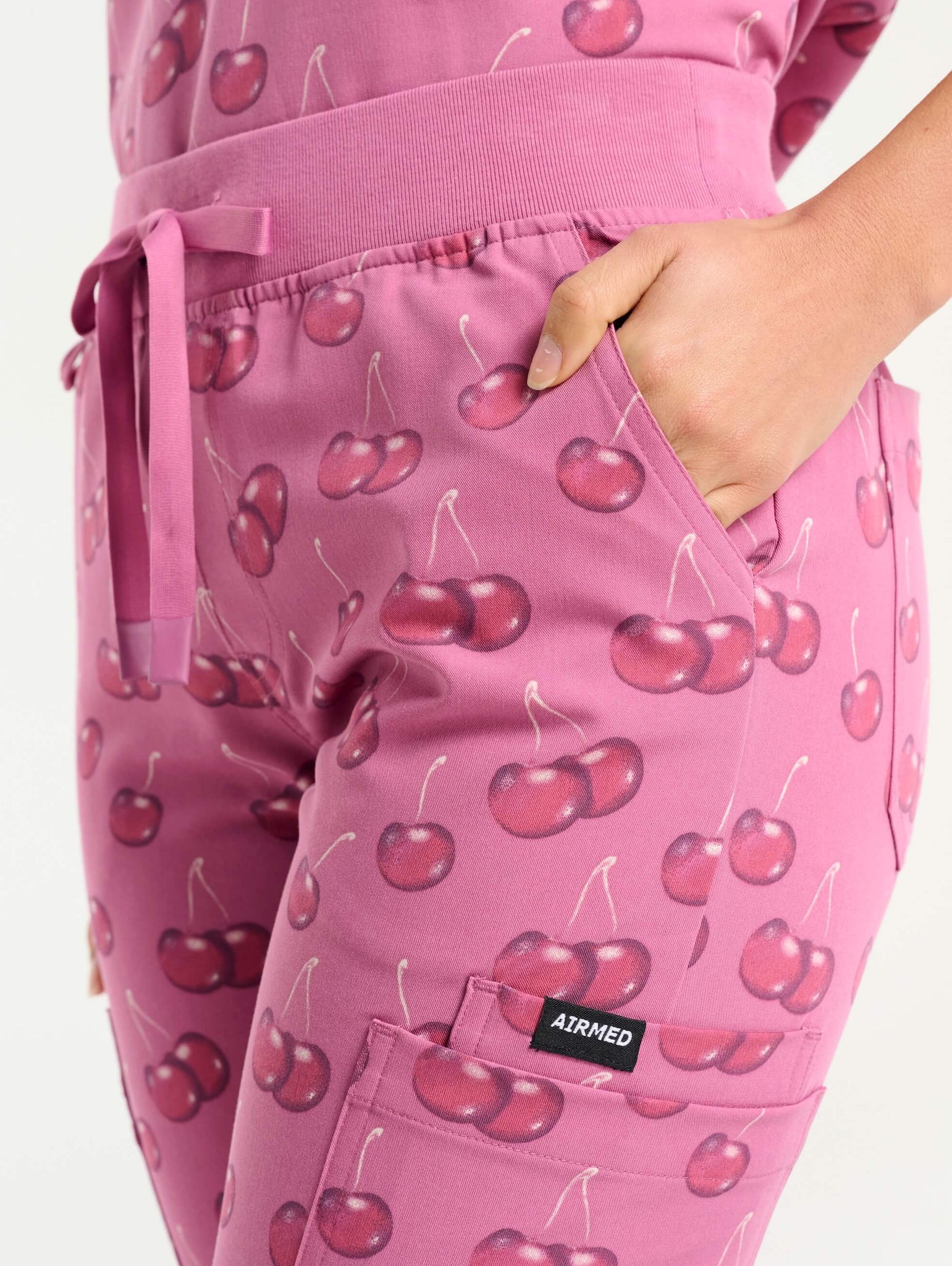 Essential Multi-Pocket Scrub Pants - Cherry Print