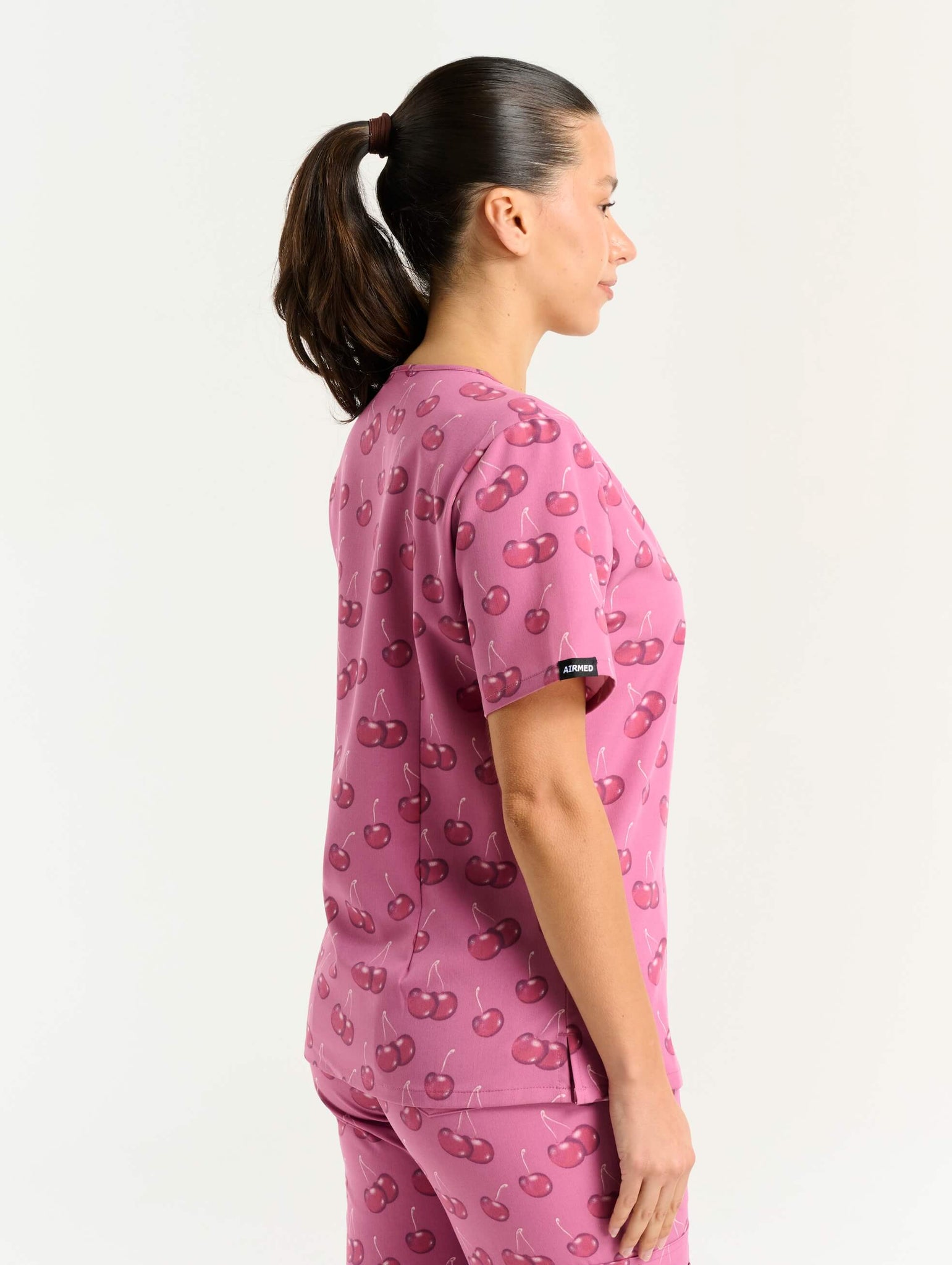Essential One Pocket V Neck Scrub Top - Cherry Print