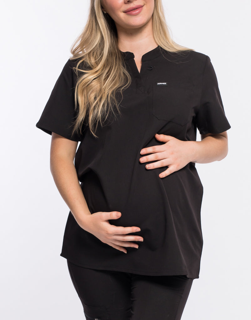 Essential Everyday Black Maternity Scrub Top Airmed Scrubs