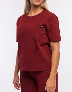 Essential Crewneck Scrub Top - Syrah Red