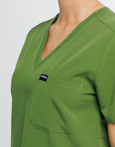 Essential One Pocket V Neck Scrub Top - Fern Green