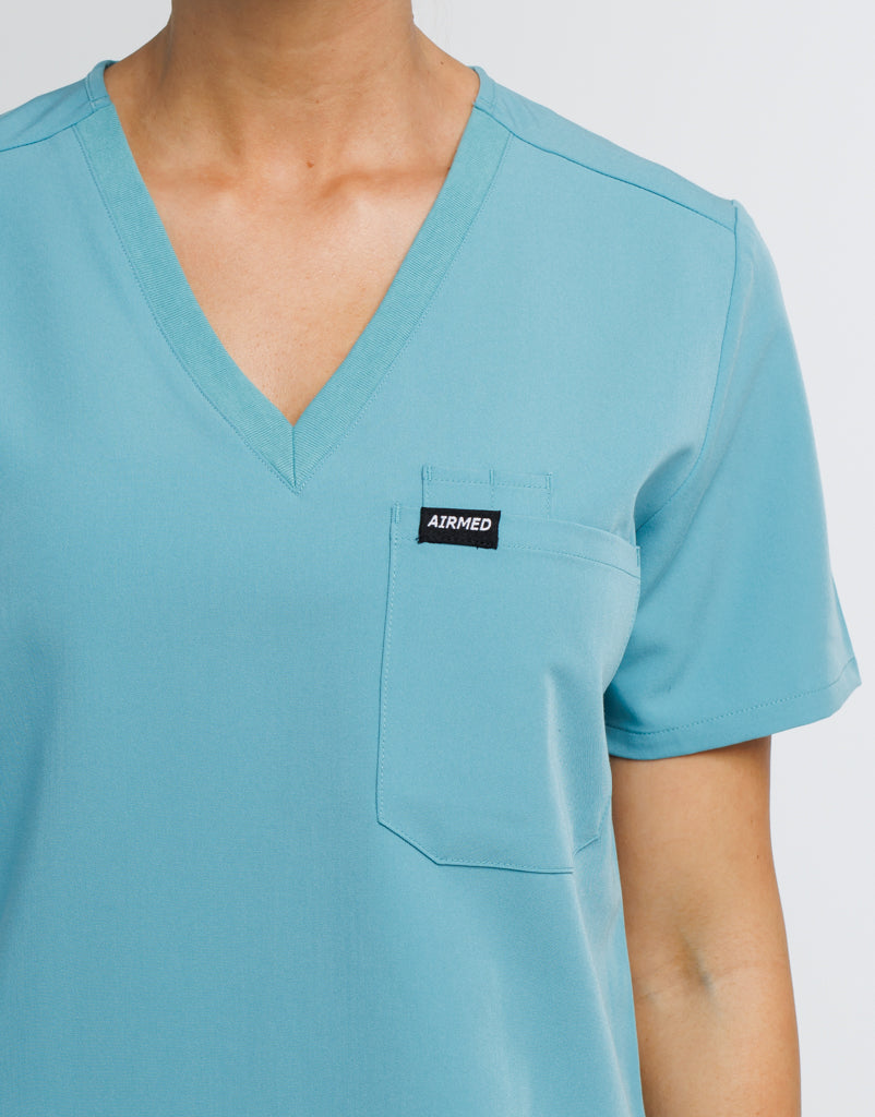Essential One Pocket V Neck Scrub Top Audrey Teal Airmed Scrubs