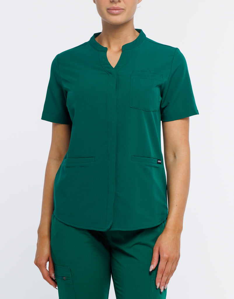 Full Button Scrub Top Evergreen Airmed Scrubs