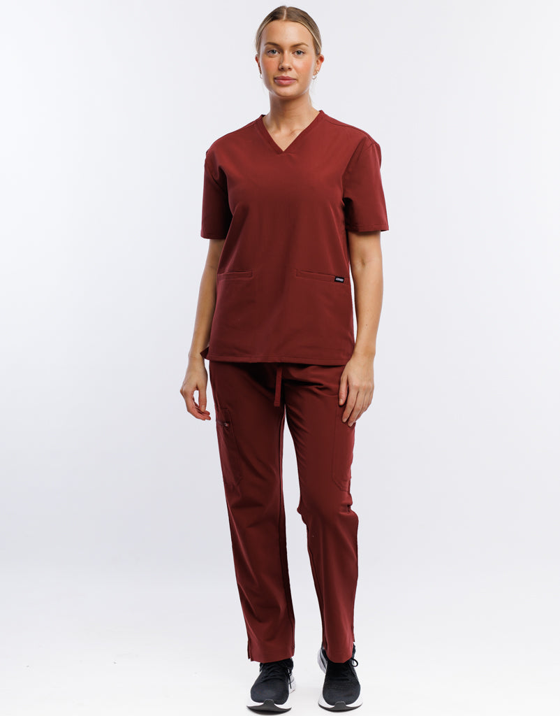 Essential V Neck Scrub Top - Bordeaux Red – Airmed Scrubs