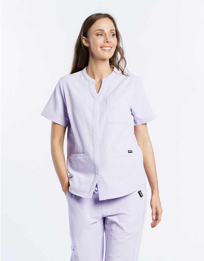 Full Button Scrub Top Pastel Lilac Airmed Scrubs