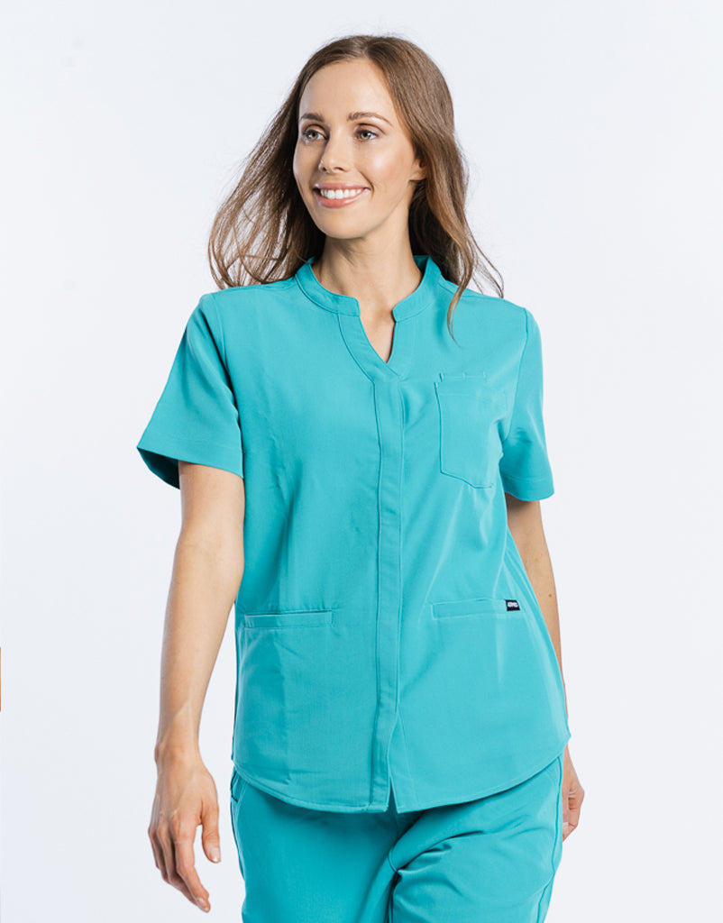 Full Button Scrub Top Sydney Teal Airmed Scrubs